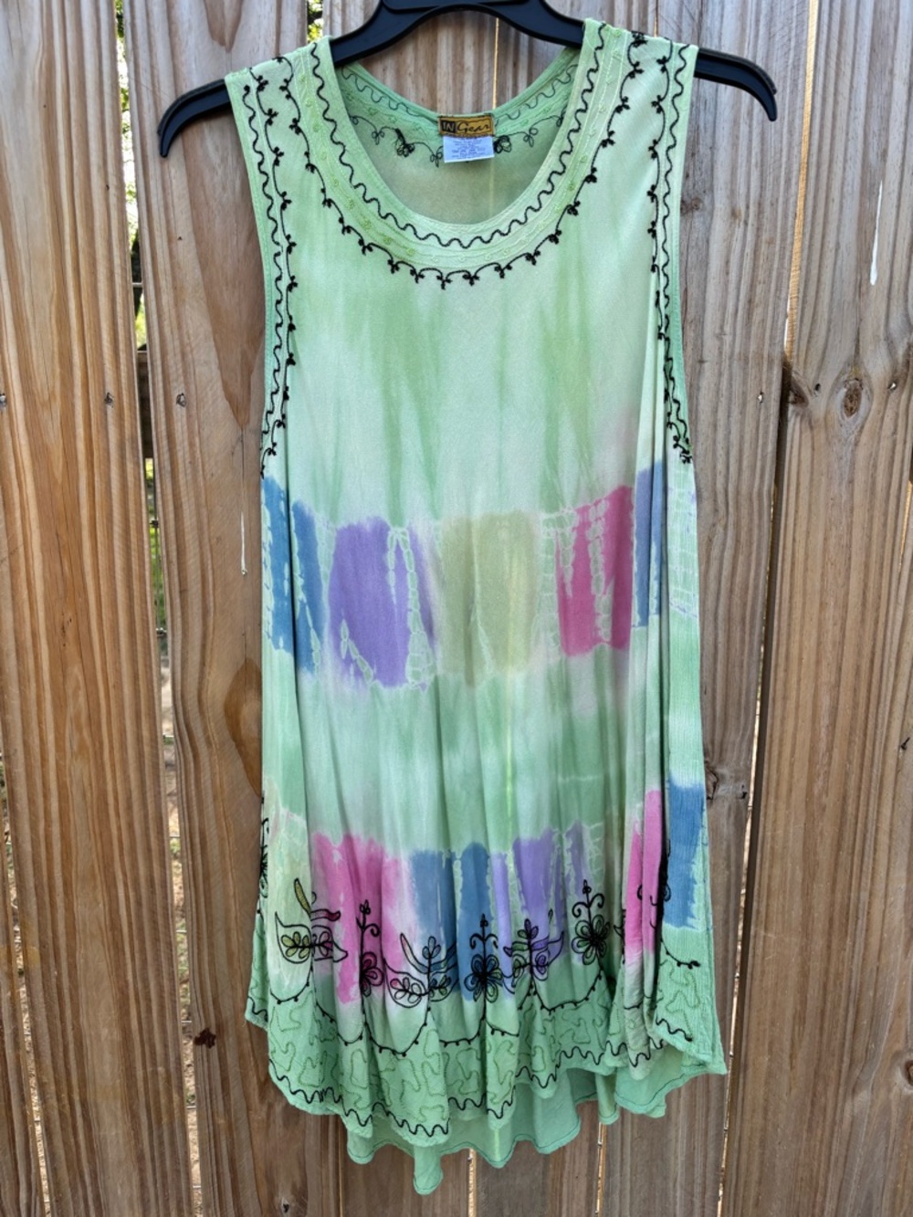 Ingear Green Tie-Dye Midi Dress with Pink, Purple, Blue Accents